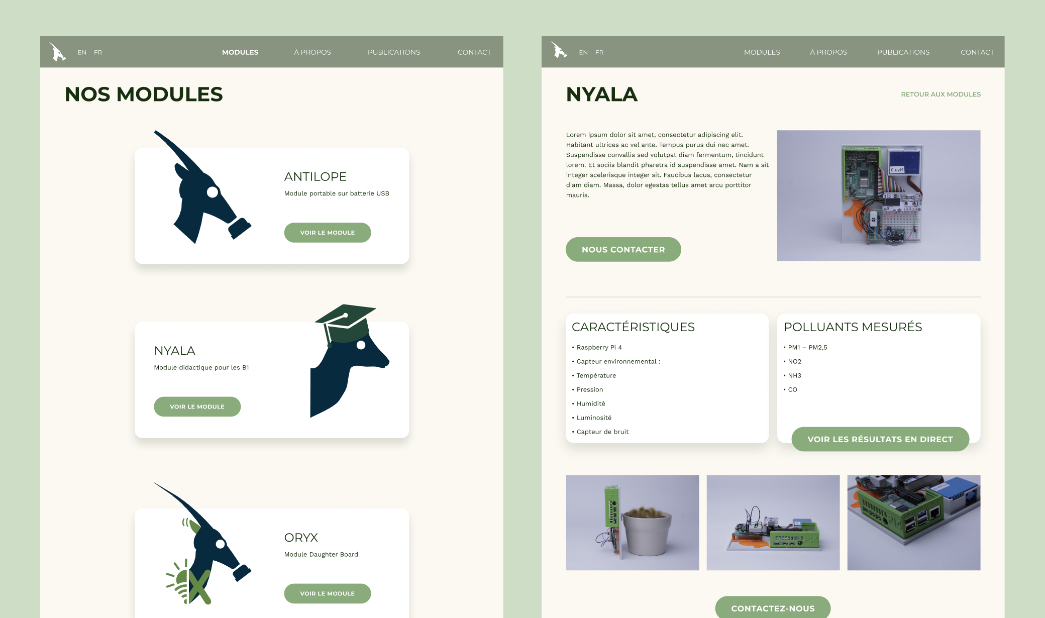 "Modules” page layout and module details