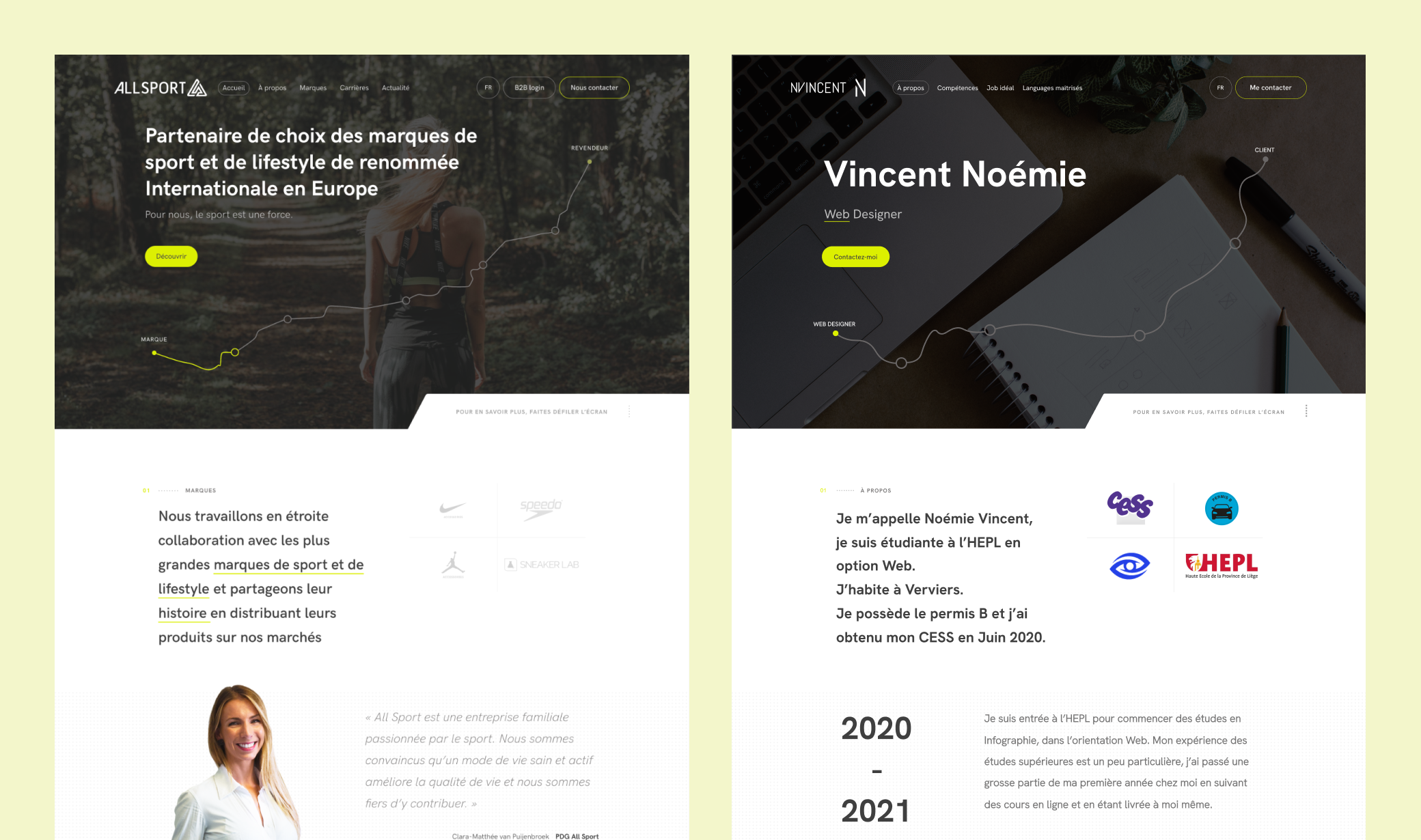 Comparaisons de la page d'accueil du site original (All Sport) et celle adaptée pour mon CV