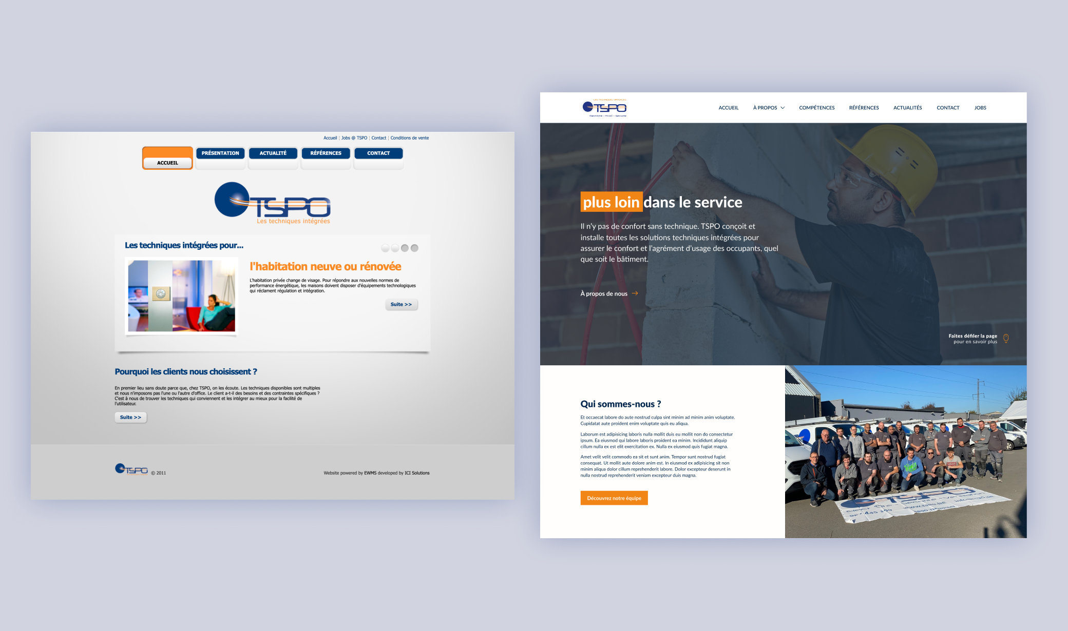 Side-by-side of the original site and my design for the showcase site